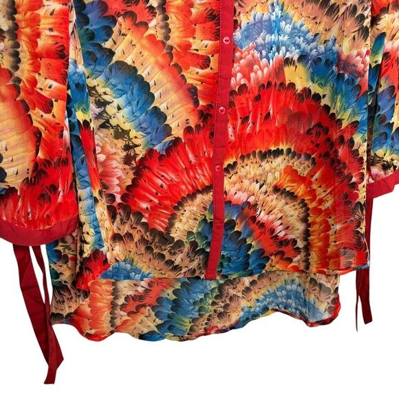 Antilia Femme Blouse Women's Large Printed V-Neck 3/4 Sleeve Tie Boho Top - Picture 3 of 9